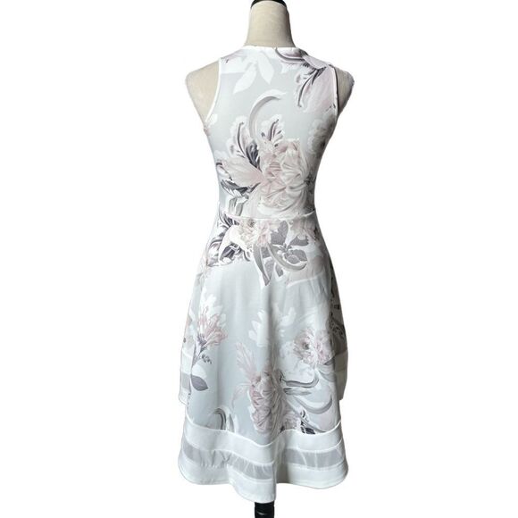 Quiz Pale Mint Green Scuba Fit & Flare Hi/Low Floral Swing Dress (Size: 4) - Picture 5 of 16